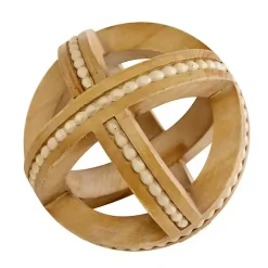 Brown Wood Carved Bead Orbs, Set of 3