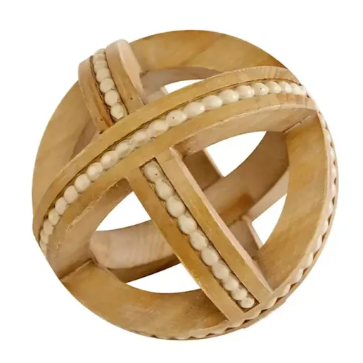 Brown Wood Carved Bead Orbs, Set of 3
