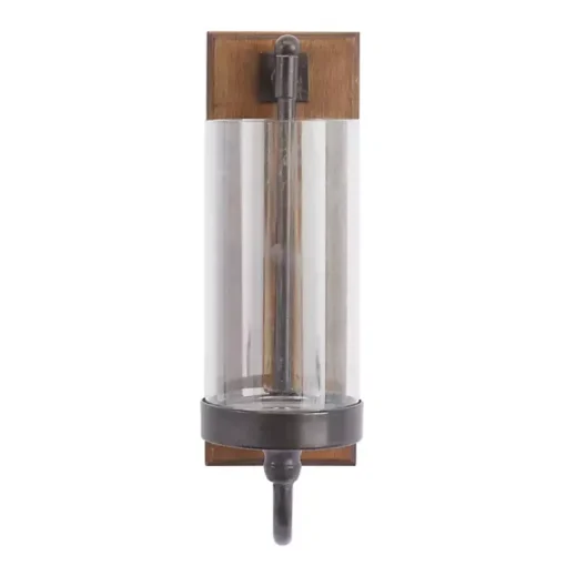 Brown Wood Sconce with Glass Holder