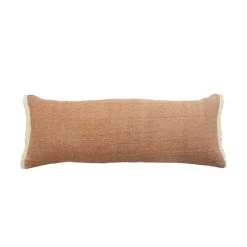 Caramel Coated Lumbar Accent Pillow with Fringe