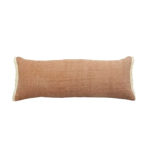 Caramel Coated Lumbar Accent Pillow with Fringe
