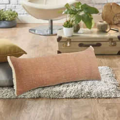 Caramel Coated Lumbar Accent Pillow with Fringe