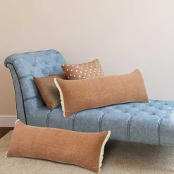 Caramel Coated Lumbar Accent Pillow with Fringe