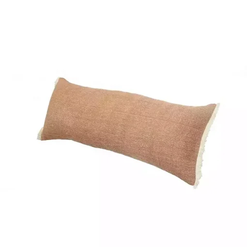 Caramel Coated Lumbar Accent Pillow with Fringe