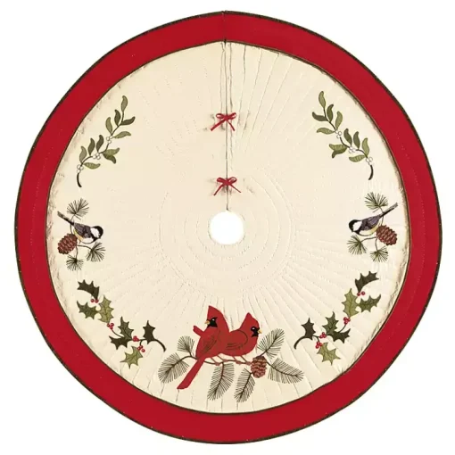 Cardinals and Holly Christmas Tree Skirt