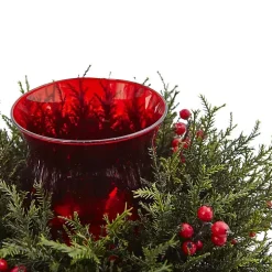 Cedar and Berry Candle Ring Centerpiece
