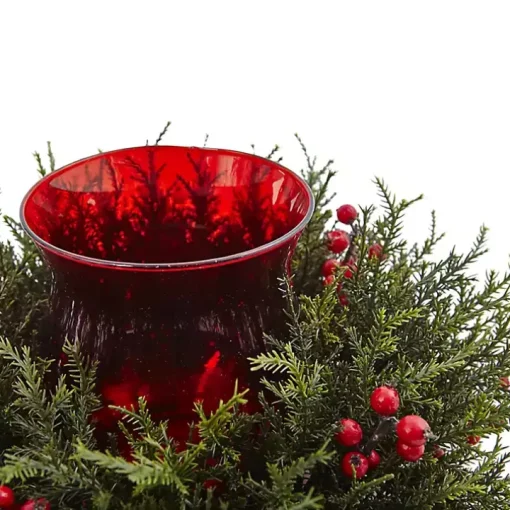 Cedar and Berry Candle Ring Centerpiece