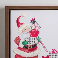 Cheery Santa with Presents Framed Canvas Art Print