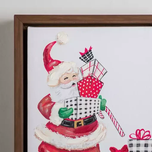 Cheery Santa with Presents Framed Canvas Art Print