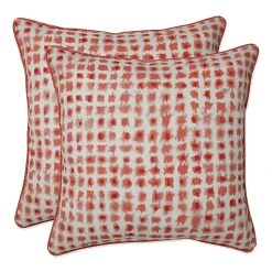 Coral Checkered Outdoor Pillows, Set of 2