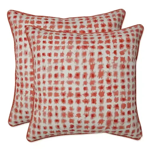 Coral Checkered Outdoor Pillows, Set of 2