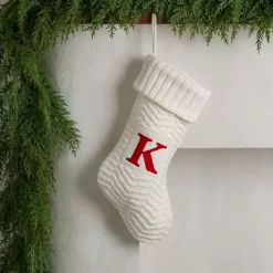 Cream Knit Monogram K Christmas Stocking