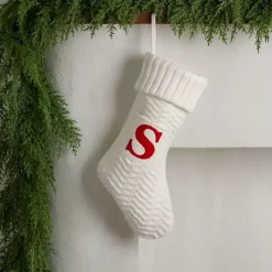 Cream Knit Monogram S Christmas Stocking