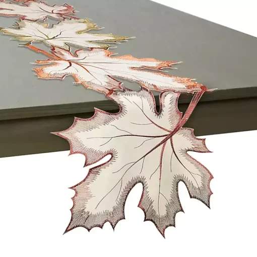 Cream Maple Leaves Embroidered Table Runner