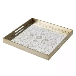 Cream Moroccan Pattern Tray with Gold Edges