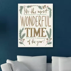 Cream Most Wonderful Time Greenery Canvas Print