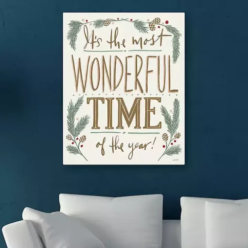Cream Most Wonderful Time Greenery Canvas Print