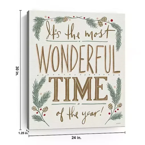 Cream Most Wonderful Time Greenery Canvas Print
