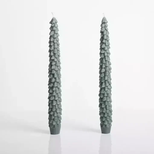 Dark Green Christmas Tree Taper Candles, Set of 2