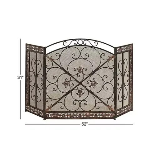 Distressed Fleur De Lis Three-Panel Fire Screen