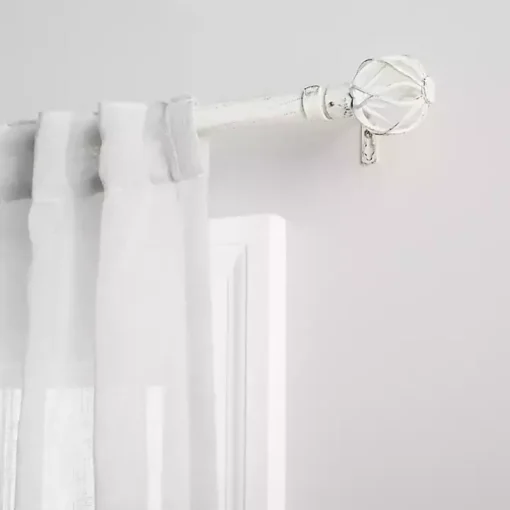 Distressed White Open Sphere Curtain Rod, 120 in.