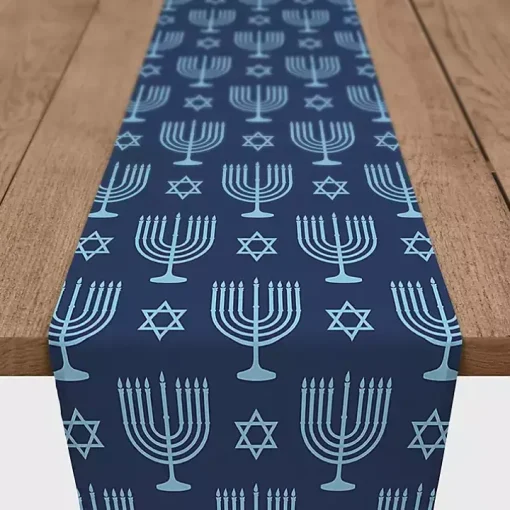 Double Blue Menorah Table Runner, 72 in.
