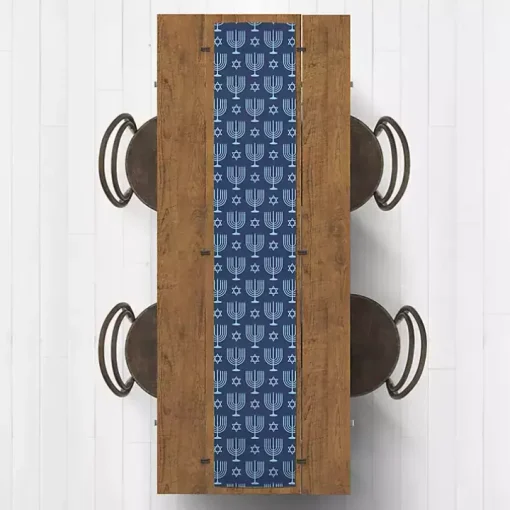 Double Blue Menorah Table Runner, 72 in.