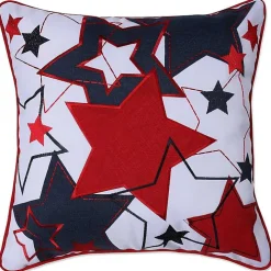 Embroidered Red and Blue Stars Outdoor Pillow