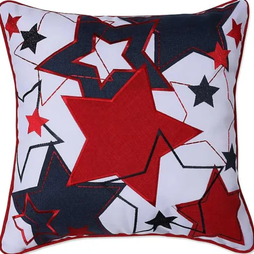 Embroidered Red and Blue Stars Outdoor Pillow
