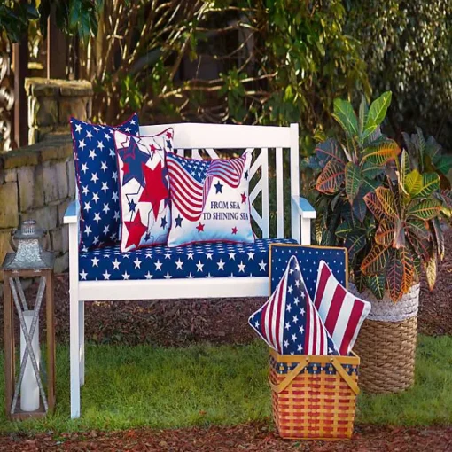 Embroidered Red and Blue Stars Outdoor Pillow