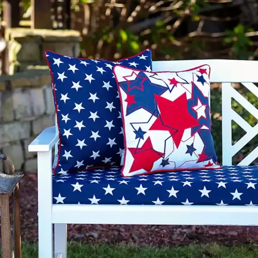 Embroidered Red and Blue Stars Outdoor Pillow