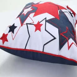 Embroidered Red and Blue Stars Outdoor Pillow