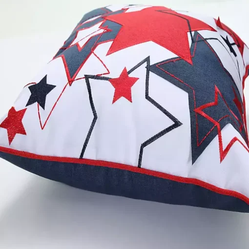Embroidered Red and Blue Stars Outdoor Pillow