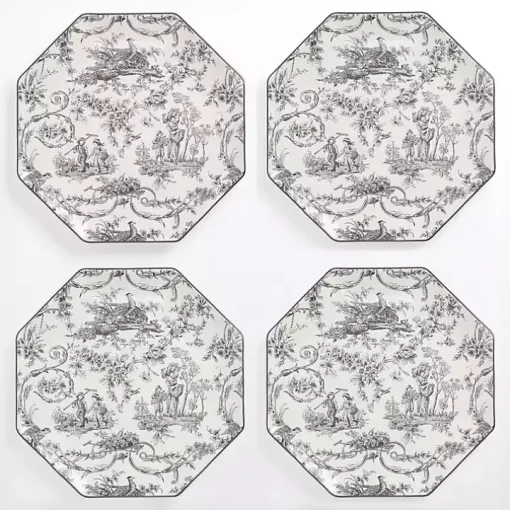 Emery Black Toile Dinner Plates, Set of 4