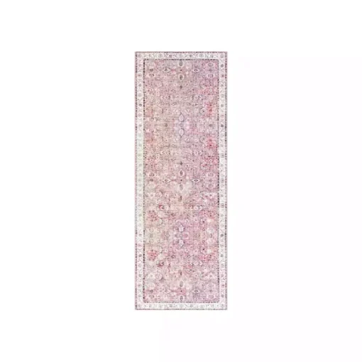 Faded Rouge Bordered Flatweave Runner, 2x7