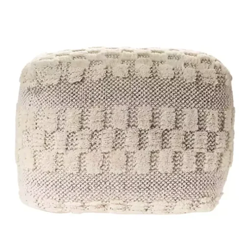 Flatweave Tufted Checker Wool Pouf
