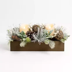 Flocked White Berry Rattan Candle Centerpiece