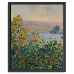 Flower Beds at Vetheuil Framed Canvas Art Print