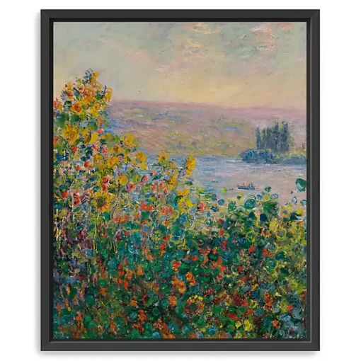 Flower Beds at Vetheuil Framed Canvas Art Print