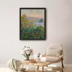 Flower Beds at Vetheuil Framed Canvas Art Print