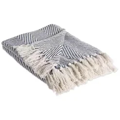 French Blue Chevron and Fringe Throw