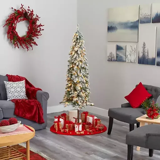 6 ft. Flocked Pre-Lit Alpine Christmas Tree
