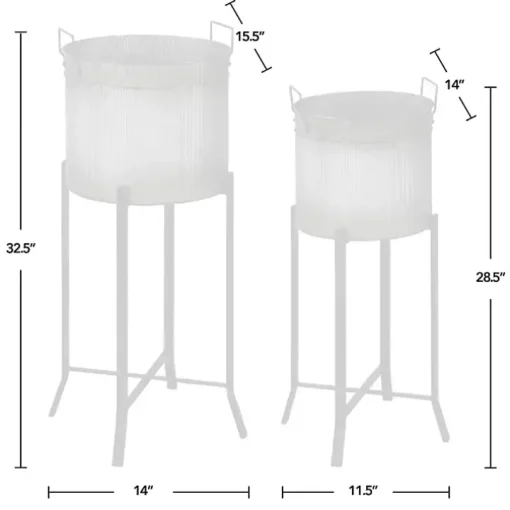 Galvanized Black Planters with Stands, Set of 2