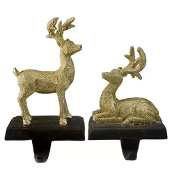 Glittery Gold Reindeer Stocking Holders, Set of 2