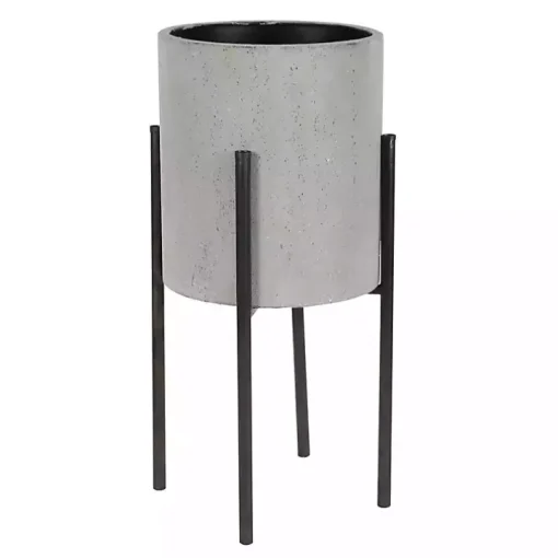 Gray and Black Solid Iron Plant Stands, Set of 2