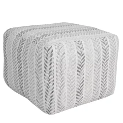 Gray and White Chevron Cotton Pouf
