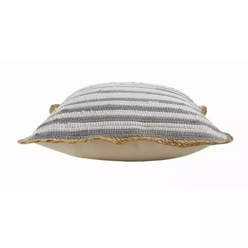 Gray and White Stripped Jute Border Accent Pillow