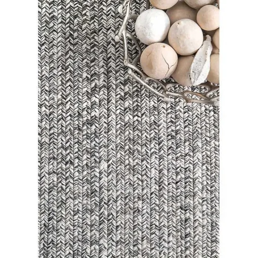 Gray Braided Area Rug with Tassels, 10x14