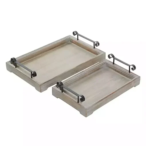 Gray Brushed Distressed 2-pc. Decorative Tray Set