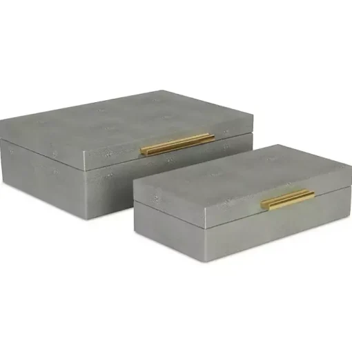 Gray Faux Shagreen Decorative Boxes, Set of 2